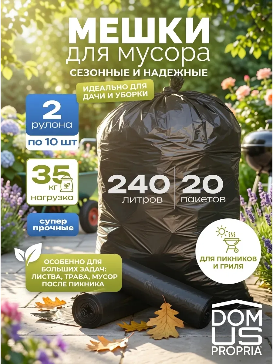 Мешки для мусора 240 л в рулонах 20 шт