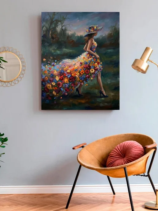 Art on Canvas Дама в цветах Картина по номерам на холсте 40х50 см, 40x50 см, фото 3