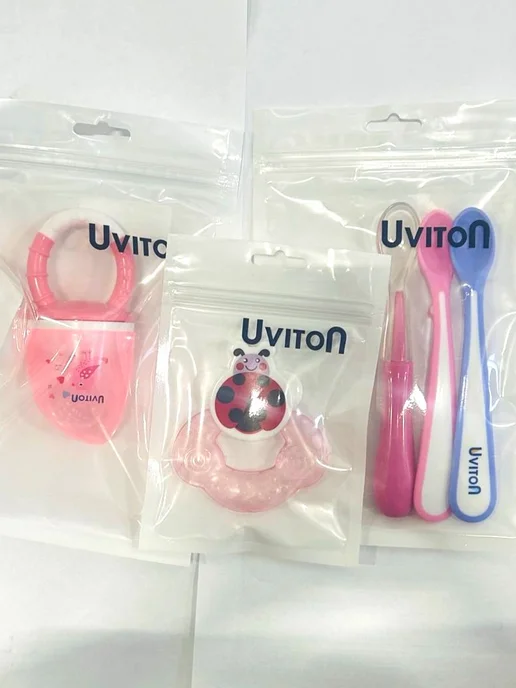 Uviton Набор Ниблер и прорезыватель+ ложки для прикорма, розовый, фото 3