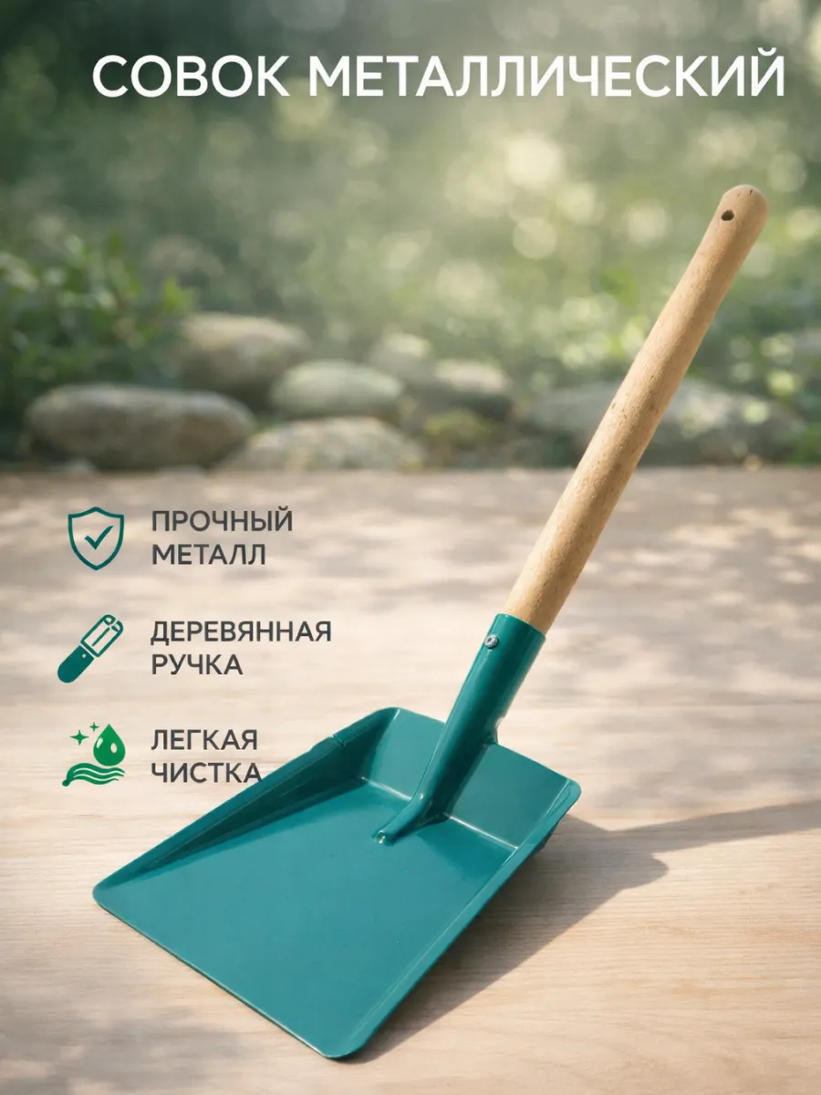 Совок для мусора металлический с черенком