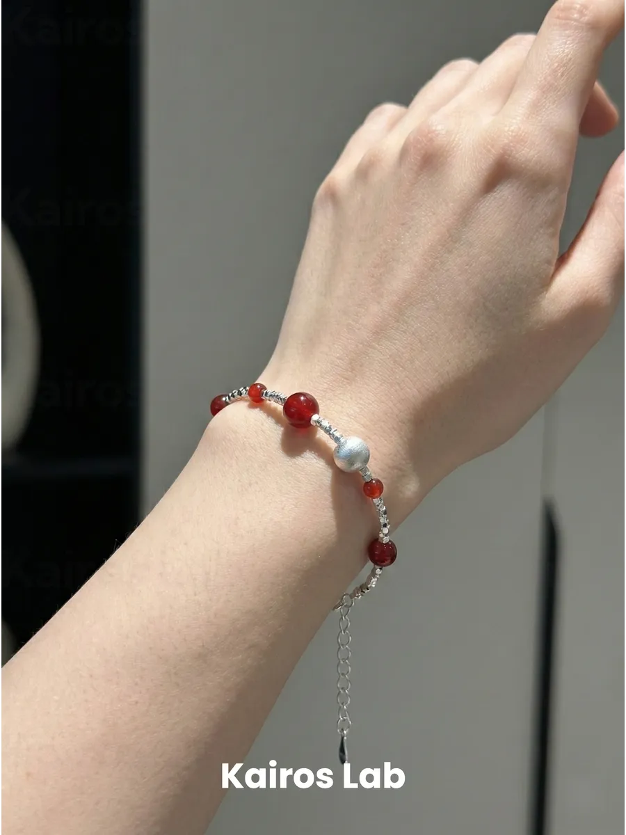 Браслет цепочка красный агат натуральный камень — 1