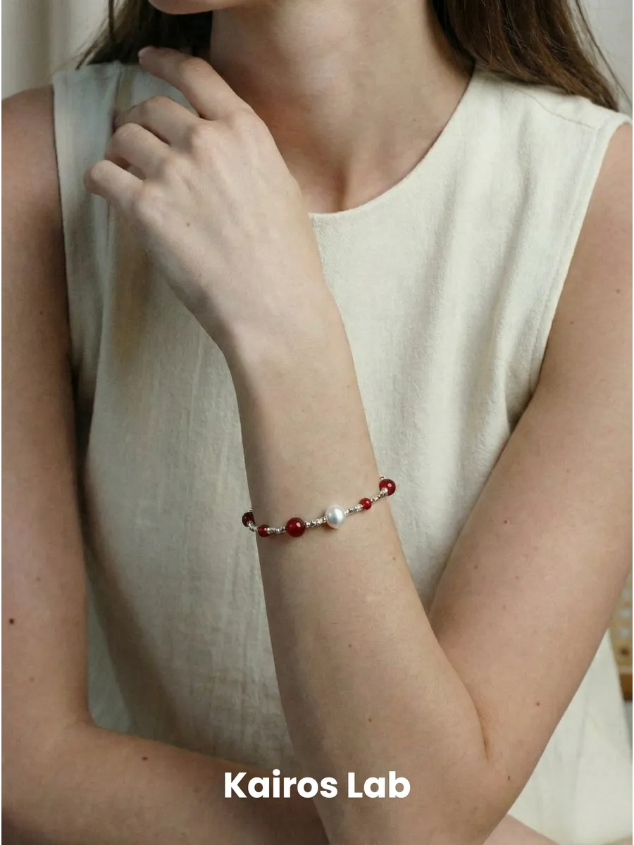 Браслет цепочка красный агат натуральный камень — миниатюра 2