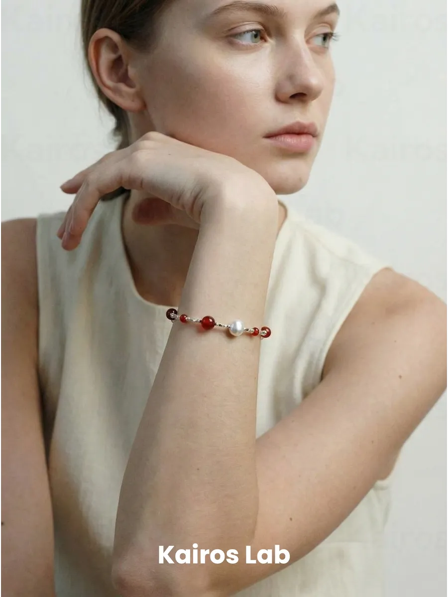 Браслет цепочка красный агат натуральный камень — миниатюра 3