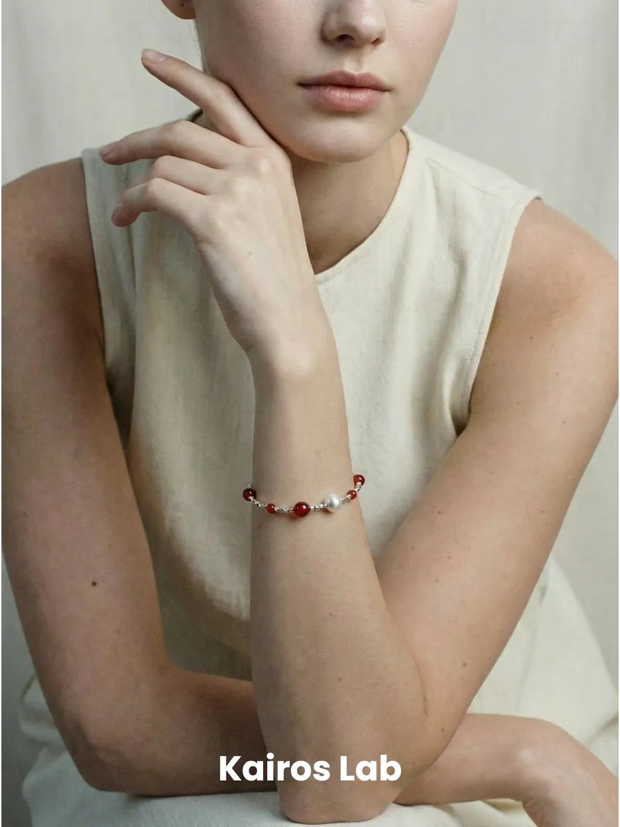 Браслет цепочка красный агат натуральный камень — миниатюра 4