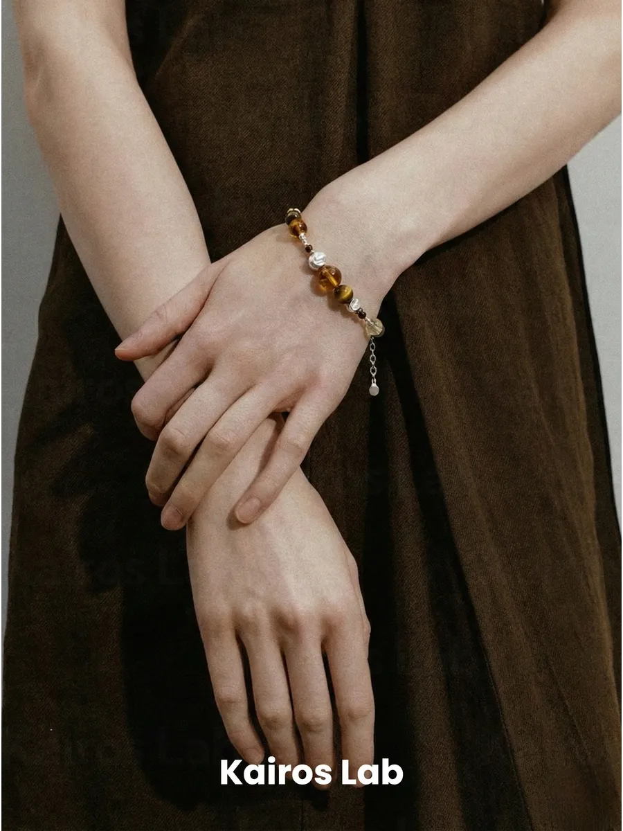 Браслет цепочка тигровый глаз цитрин натуральный камень — 1