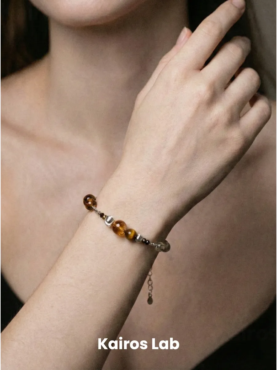 Браслет цепочка тигровый глаз цитрин натуральный камень — миниатюра 4