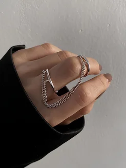 Кольцо бижутерия двойное с цепочками