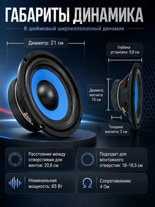 Сабвуфер автомобильный пассивный 20 см (8 дюйм ), вариант, фото 3