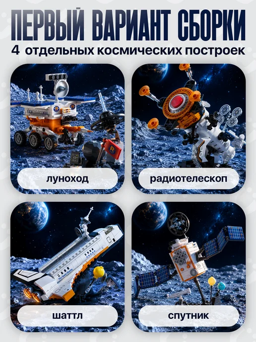 BAZUMI Конструктор космическая база луноход с космонавтами, синий, фото 2