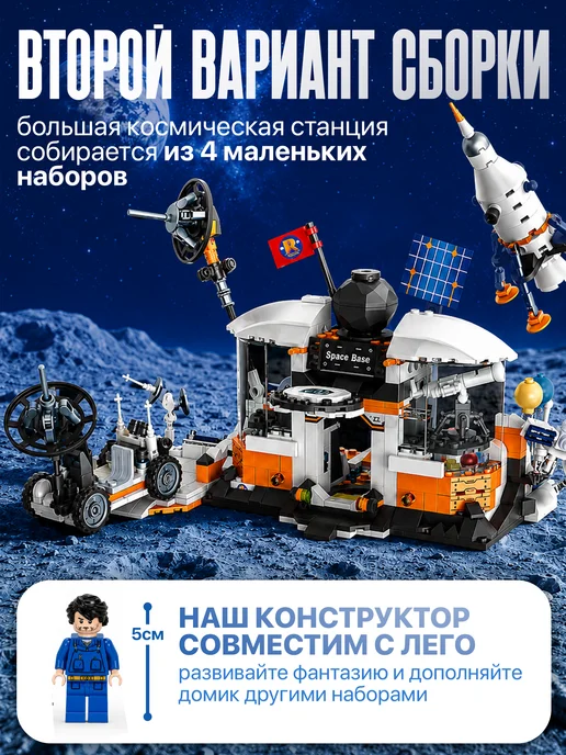 BAZUMI Конструктор космическая база луноход с космонавтами, синий, фото 3