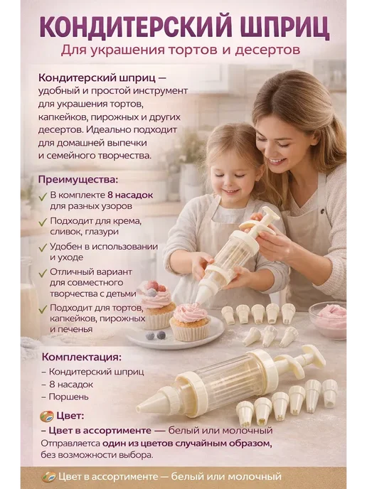аминат Шприц кондитерский с насадками кулинарный дозатор крема, белый, фото 2