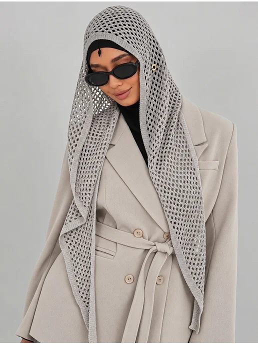 GIGISTORE Капор хиджаб капюшон нарядный в сеточку тонкий, серый, фото 2