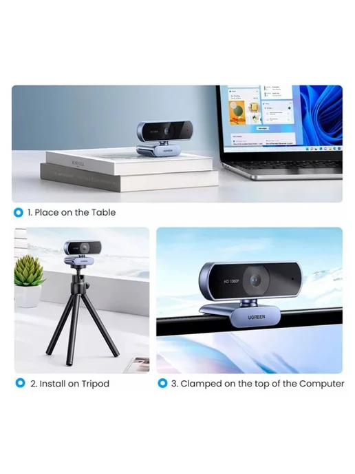 UGREEN Веб-камера CM678, 15728, USB HD Webcam Full HD 1080p, серебристый, фото 3