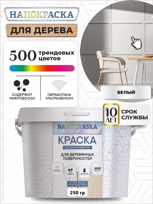 NANOKRASKA Краска по дереву белая, белый