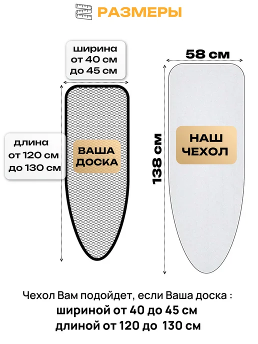 Чехол для гладильной доски тефлон термостойкий, серый, фото 2