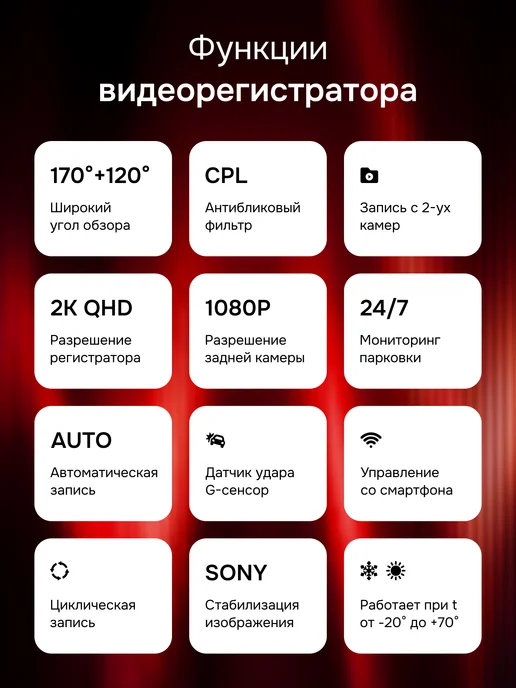 Оригинальный⠀товар Видеорегистратор для автомобиля, регистратор с 2 камерами, черный, фото 2