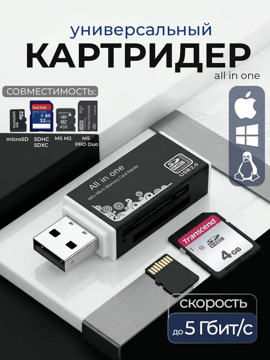 Переходник универсальный для карт памяти SD и Micro SD, TF