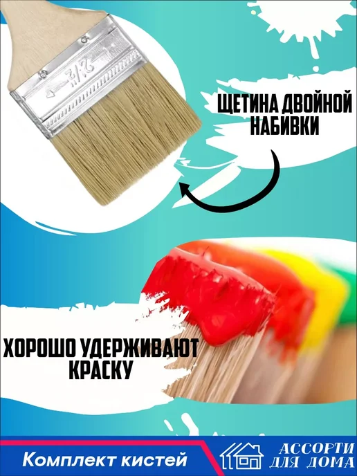 Ассорти Для Дома Кисти малярные 2,5" (63 мм), натуральная щетина, 2 штуки, синий, фото 5