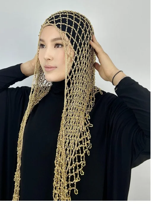 Arzu Bone Шаль вязаный косынка хиджаб мусульманский, желтый, фото 4