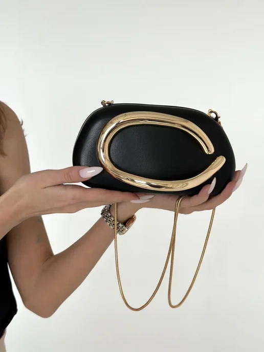 Сумка клатч ZARA на выпускной через плечо на цепочке, черный, фото 2