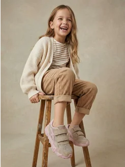Кроссовки из натуральной кожи Indigo kids. Цвет бежевый, розовый. Вид 2.