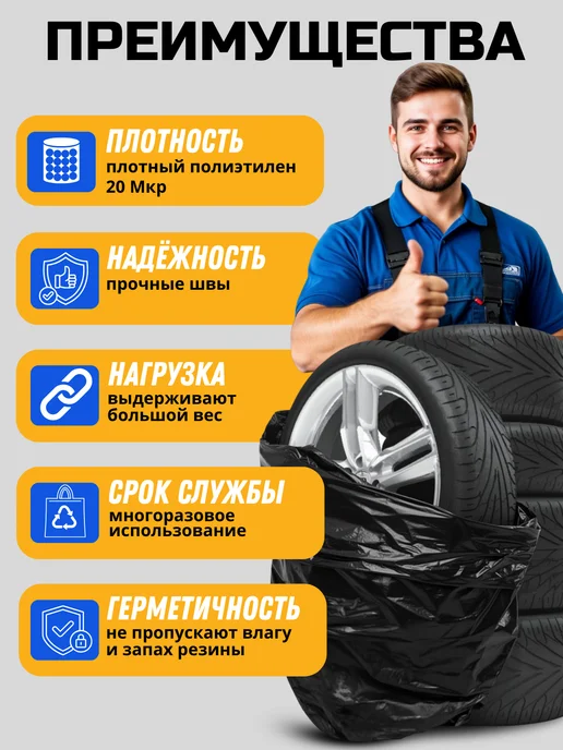 LADISLAV COMPANY Пакеты для хранения колес серые R22 4 шт, 20 шт, фото 4