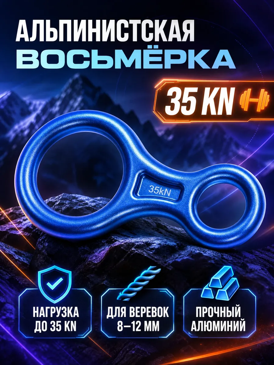 Восьмерка спусковая алюминиевая 35KN синяя