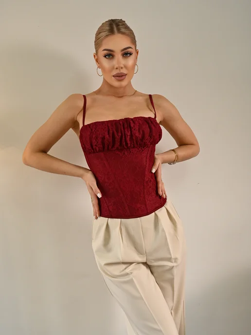 ELLEMODA Kika brand Корсет женский кружевной вечерний топ на бретелях, красный, фото 4