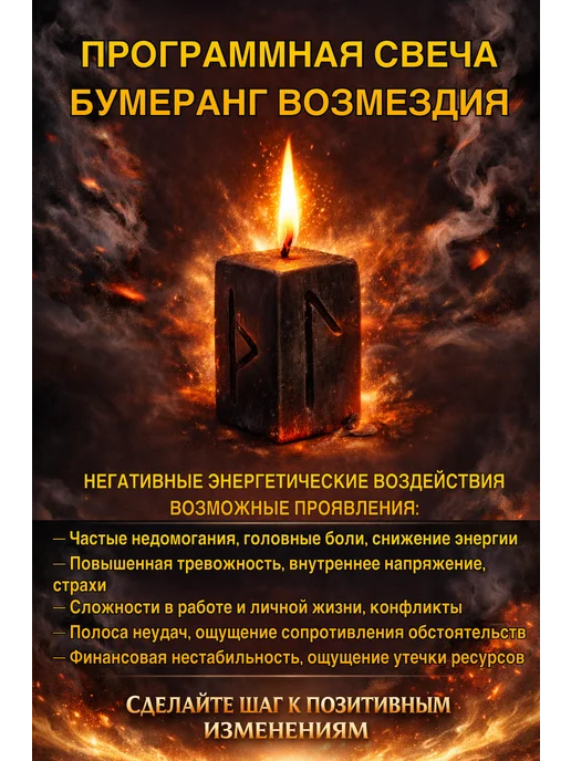 ПЕЧАТЬ ДРЕВНИХ Программная свеча «Бумеранг возмездия», черный, фото 2