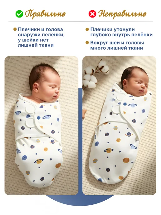 Уютная коллекция Пеленка кокон для новорожденных на липучках с шапочкой, синий, фото 7