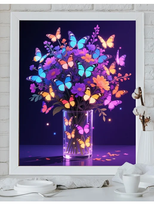 Art on Canvas Букет и бабочки Картина по номерам на холсте 40х50 см, 40x50 см