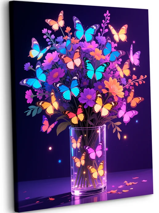 Art on Canvas Букет и бабочки Картина по номерам на холсте 40х50 см, 40x50 см, фото 2
