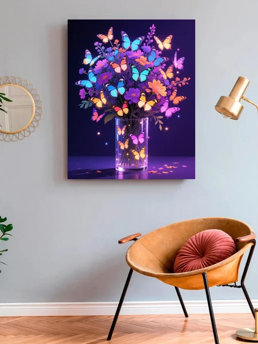 Art on Canvas Букет и бабочки Картина по номерам на холсте 40х50 см, 40x50 см, фото 3