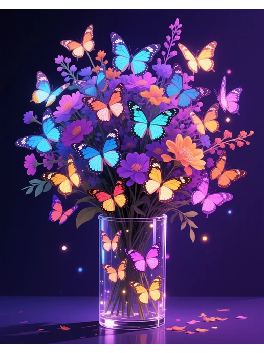 Art on Canvas Букет и бабочки Картина по номерам на холсте 40х50 см, 40x50 см, фото 4
