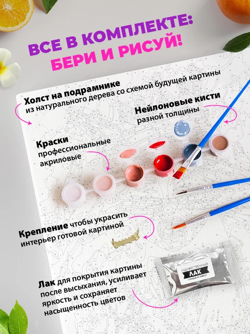 Art on Canvas Букет и бабочки Картина по номерам на холсте 40х50 см, 40x50 см, фото 7