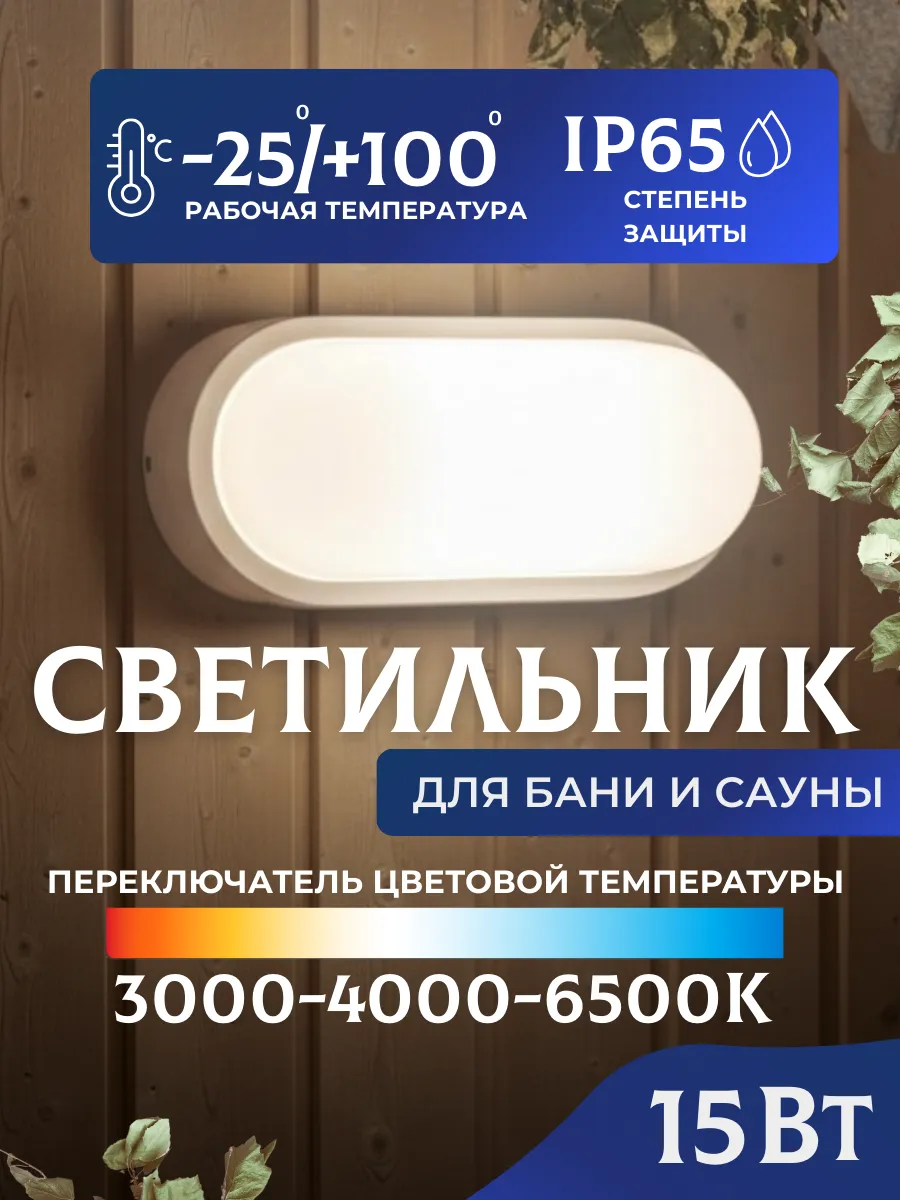 Светильник в баню парилку на стену 15 Вт IP65