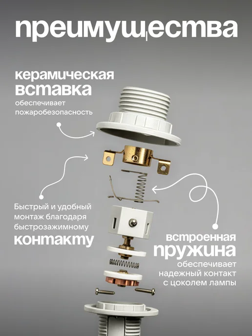 UNIV Патрон для лампы цоколь E27 термопластик 4А, 5шт, 5 шт, фото 2