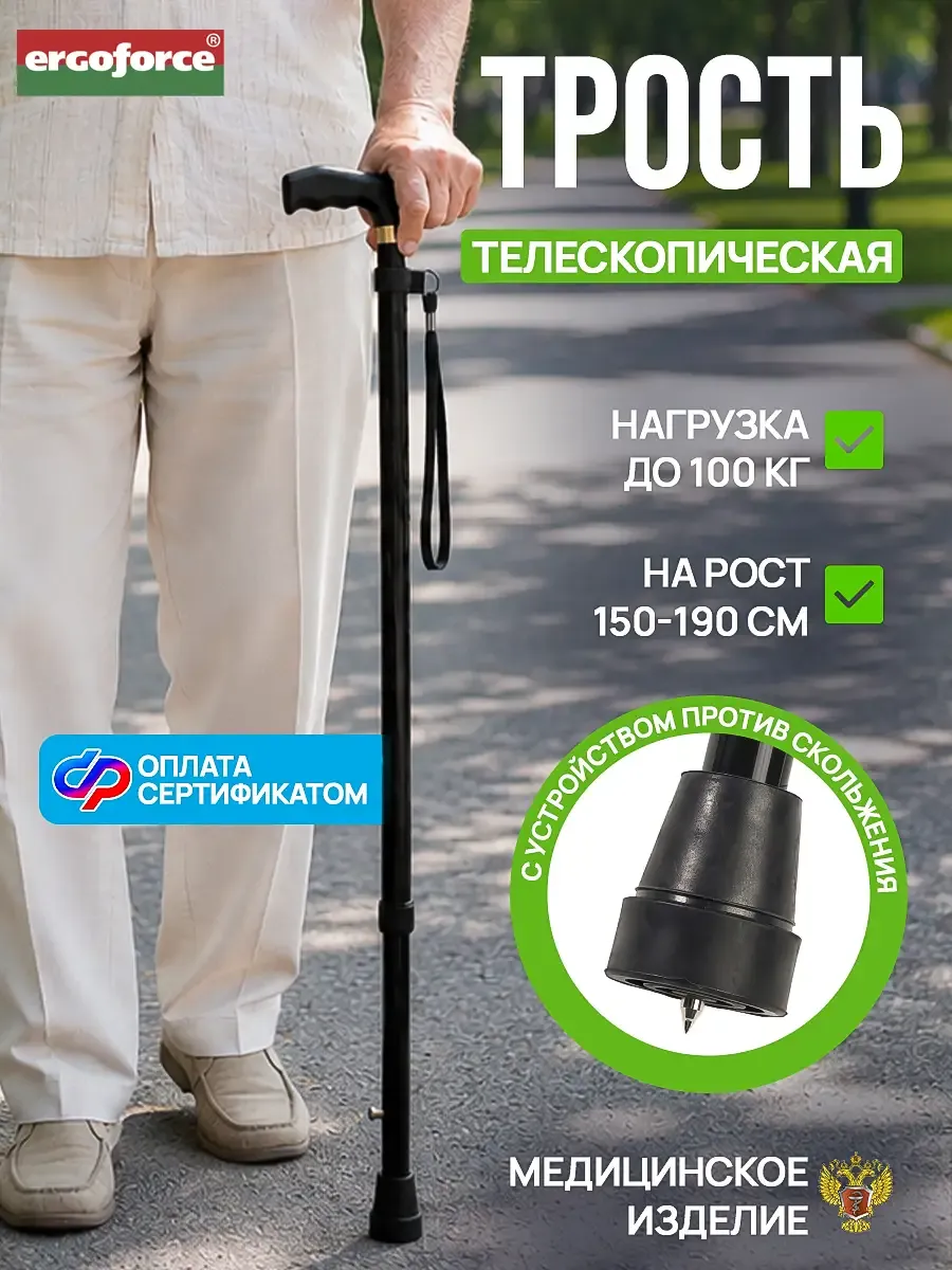 Трость опорная для ходьбы прогулки с УПС