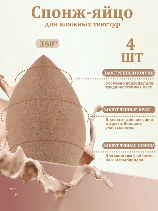 Спонж пуховка бьюти блендер набор, коричневый, фото 2
