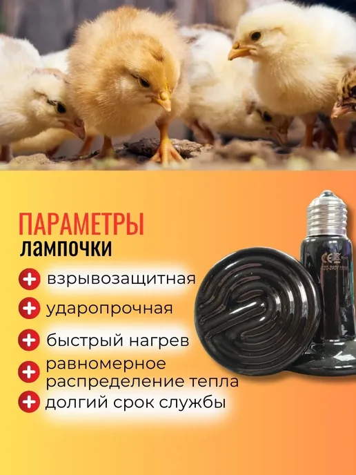 Инфракрасная тепловая лампа 250 Вт для цыплят и поросят, черный, фото 3