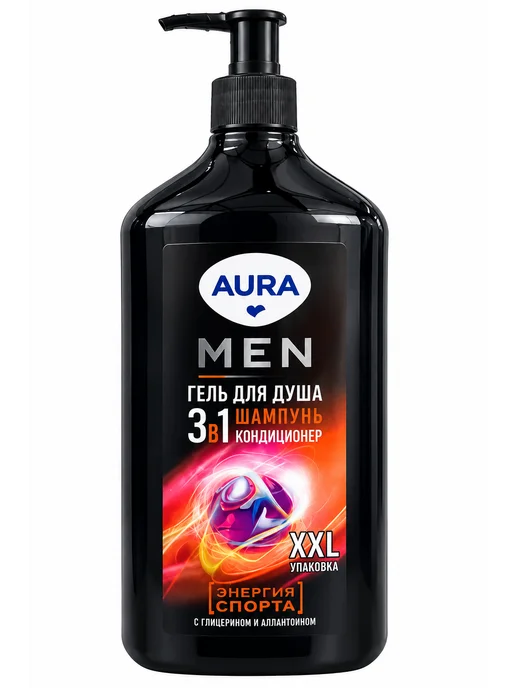 Гель для душа 3 в 1 мужской с дозатором Гель для душа Aura, Men 3в1 Энергия спорта, 750 мл, 750 мл, фото 4