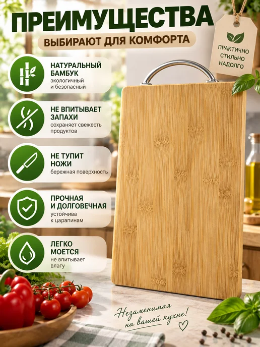 Доска разделочная с металлической ручкой 20*30 см, 20x30 см, фото 2