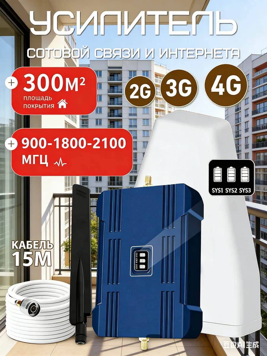 Усилитель сотовой связи 2G/3G/4G (900/1800/2100 МГц)
