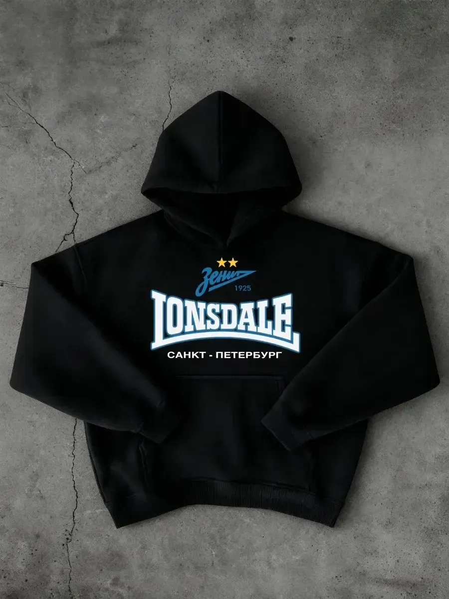 Оверсайз Худи с принтом с начесом y2k Lonsdale London
