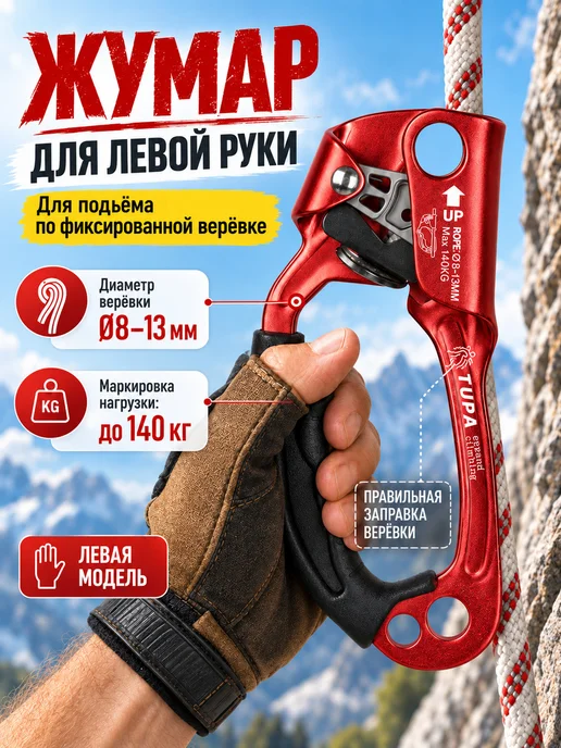 Жумар альпинизм правая рука, красный