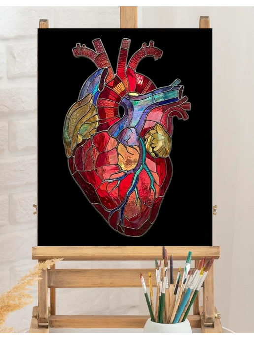Art on Canvas Витражное сердце Картина по номерам на холсте 40х50 см, 40x50 см