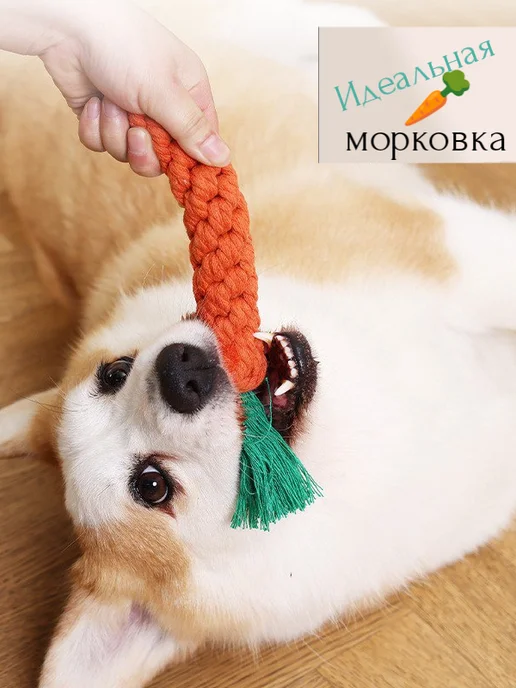 без бренда Игрушка морковка канат веревка, зеленый, фото 4