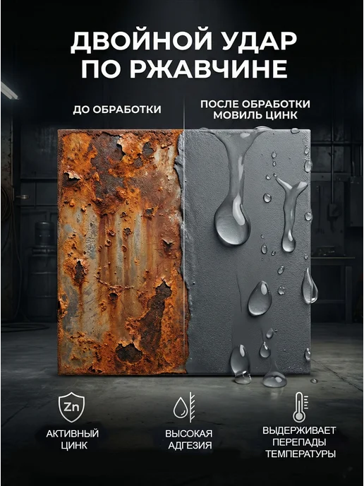АКМ антикоррозийные материалы Антикоррозионный мовиль с цинком для авто, 1 л, фото 3
