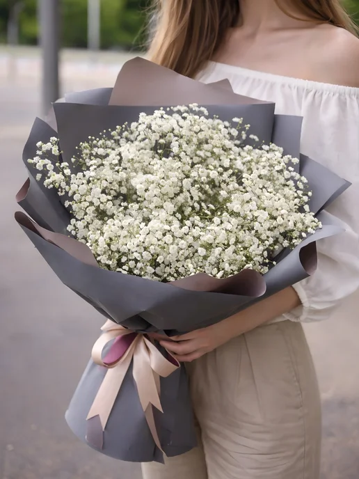 ROZA4U Букет живых цветов из гипсофилы, белый, фото 2