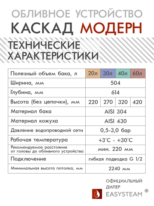 EASYSTEAM Обливное устройство для бани Каскад 20 л модерн Изистим, 40 л, фото 2